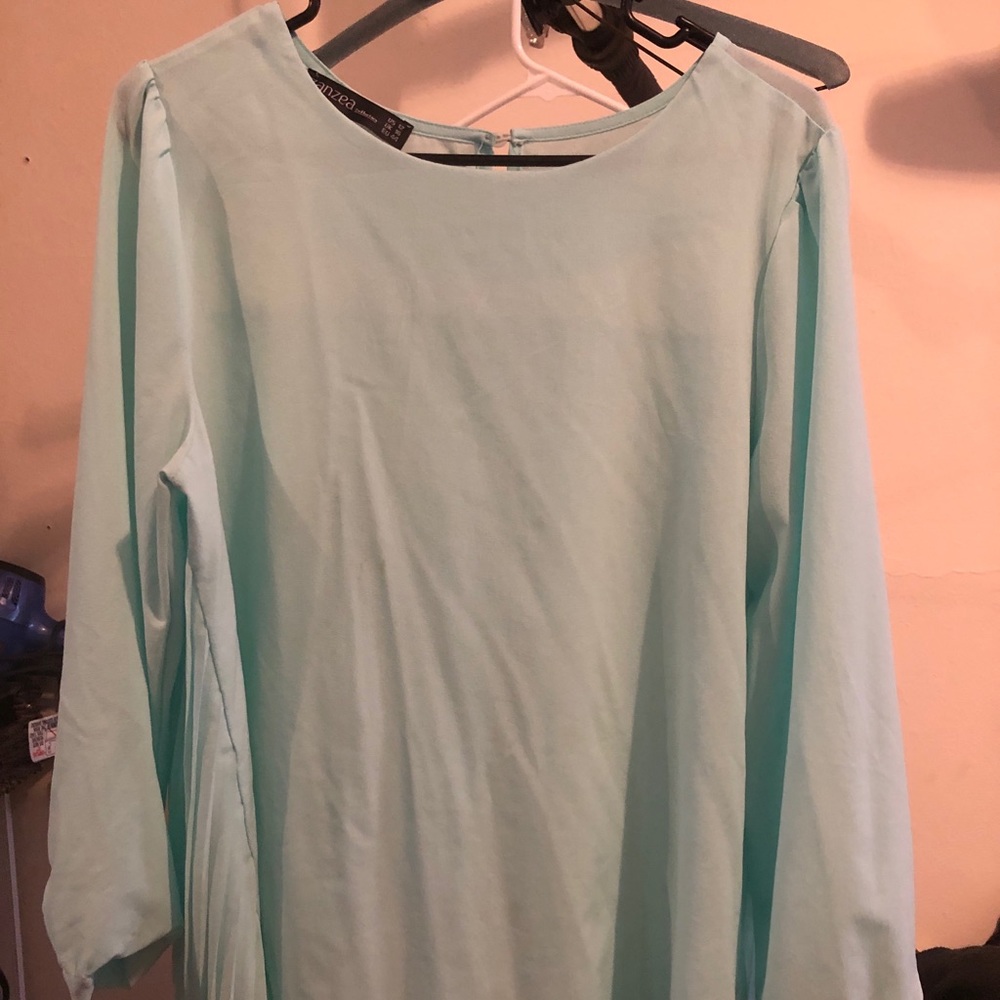 Teal blouse with pleated back